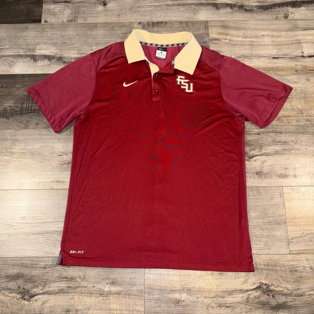Nike FSU Florida State Seminoles Polo Mens Large Garnet Gold Dri-FIT NCAA